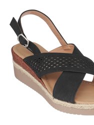 Gini Black Wedge Sandals - Black