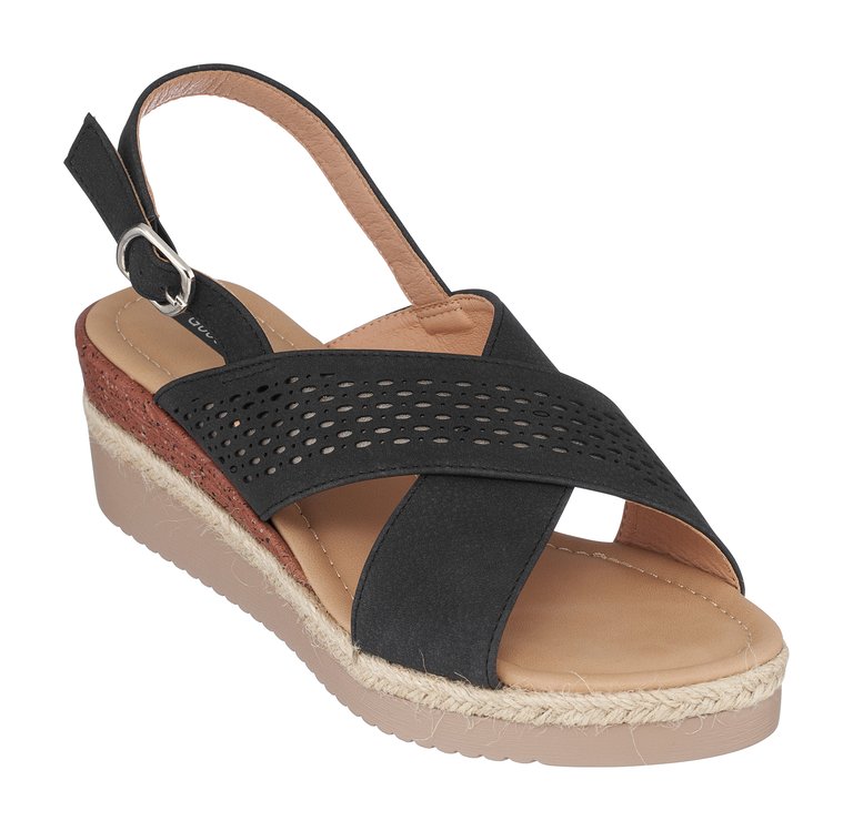 Gini Black Wedge Sandals - Black