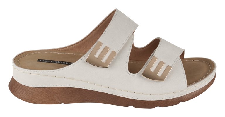 Gretchen White Comfort Flat Sandals