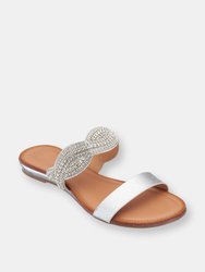 Jacey Silver Flat Sandals - Silver