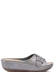 Justina Pewter Wedge Sandals