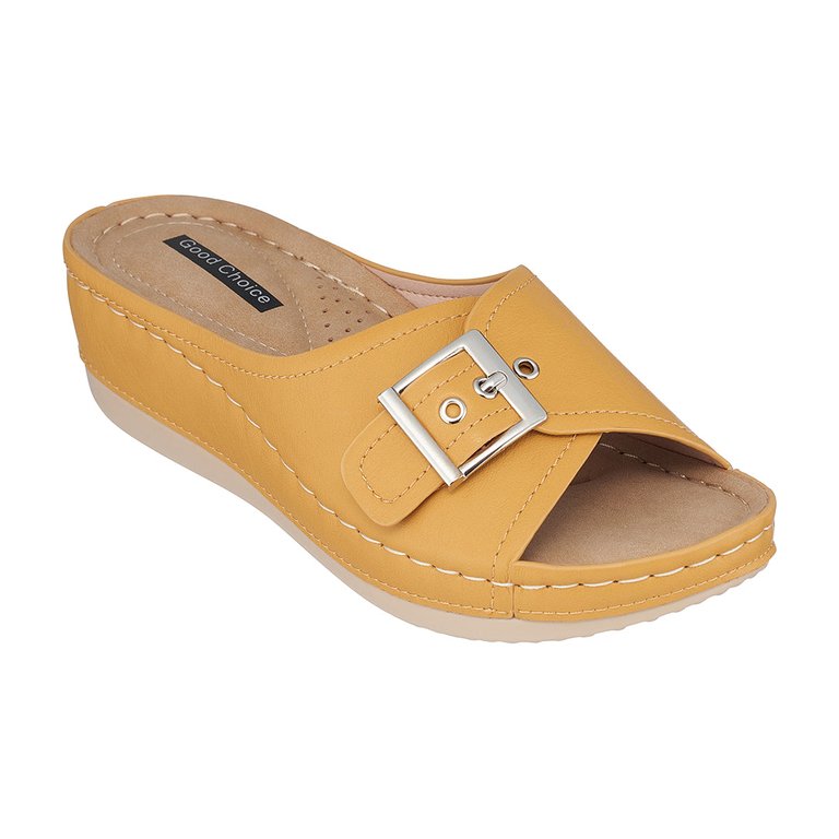 Justina Yellow Wedge Sandals - Yellow