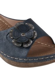 Naples Navy Wedge Sandals - Navy