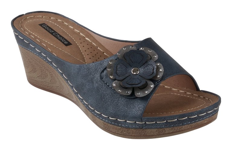 Naples Navy Wedge Sandals - Navy