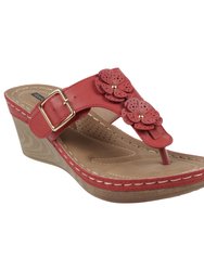 Narbone Coral Wedge Sandals - Coral