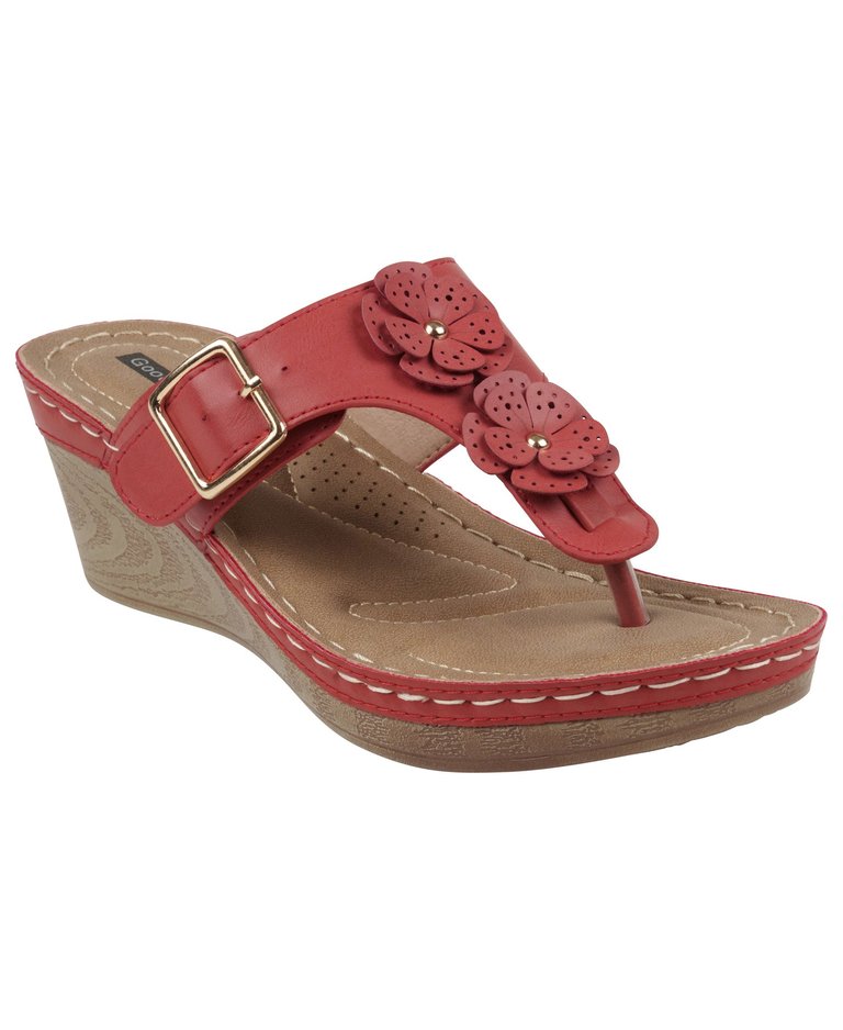 Narbone Coral Wedge Sandals - Coral