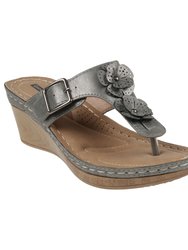 Narbone Pewter Wedge Sandals - Grey
