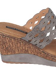 Nicole Pewter Wedge Sandals