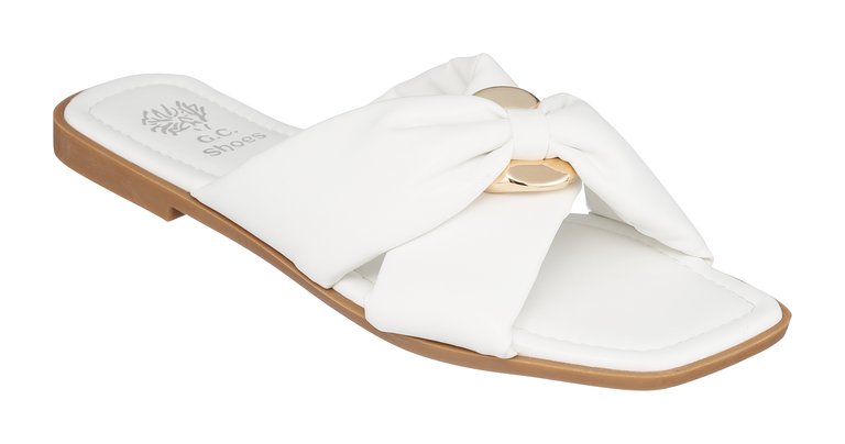 Perri White Flat Sandals - White