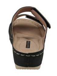 Rea Black Wedge Sandals