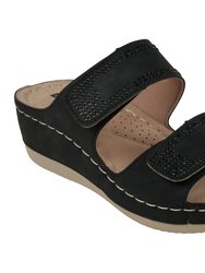 Rea Black Wedge Sandals - Black