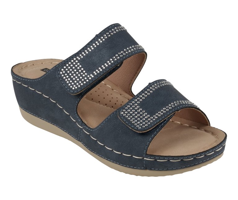 Rea Navy Wedge Sandals - Navy