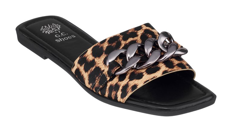 Rina Leopard Flat Sandals - Leopard