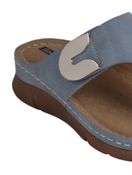 Sam Blue Thong Flat Sandals - Blue