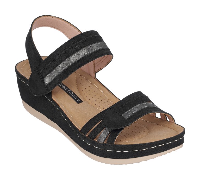 Samar Black Wedge Sandals - Black