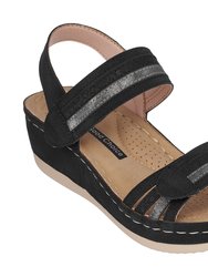 Samar Black Wedge Sandals - Black