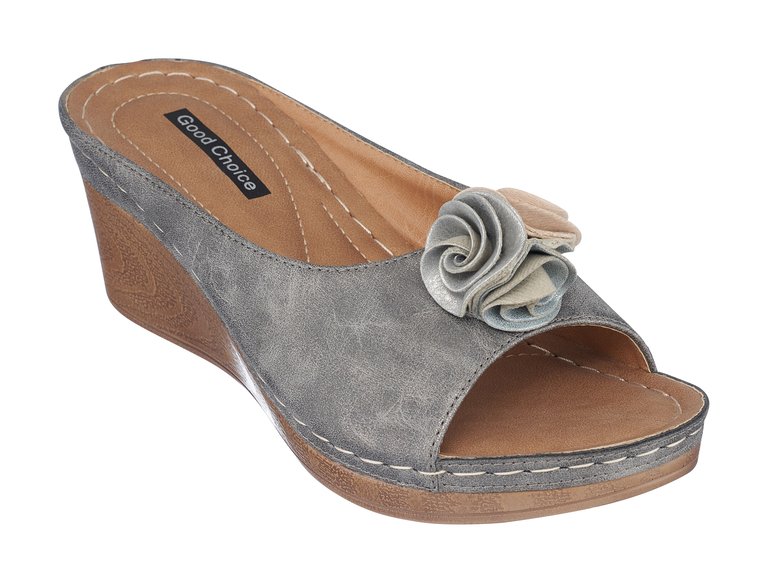 Sydney Pewter Wedge Sandals - Pewter