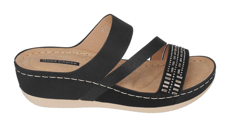 Tera Black Wedge Sandals