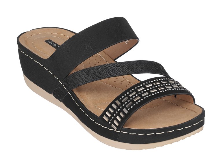 Tera Black Wedge Sandals - Black