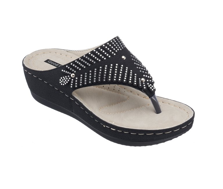 Virginia Black Wedge Sandal - Black