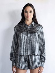 100% Silk Printed Pajama Set - Black Reptile