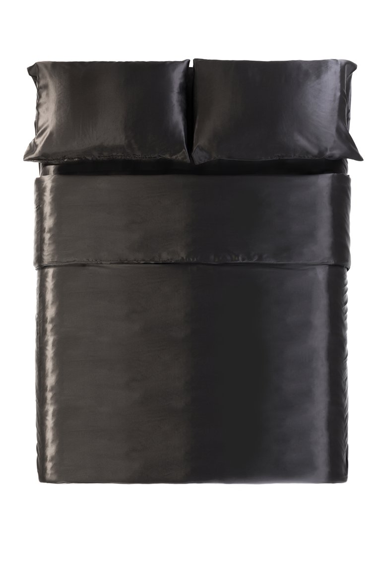 Black 100% Silk Duvet Cover - Black