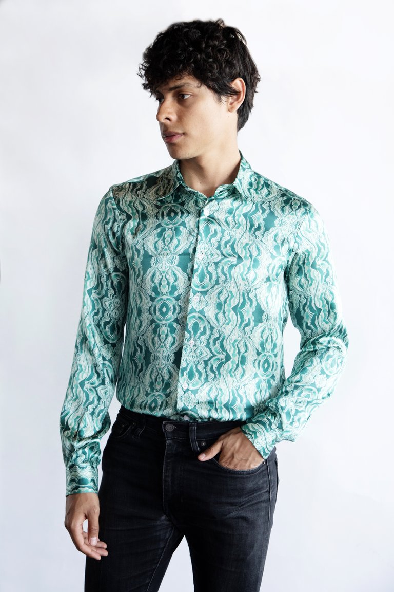 Hypnotic Green 100% Silk Shirt - Hypnotic Green