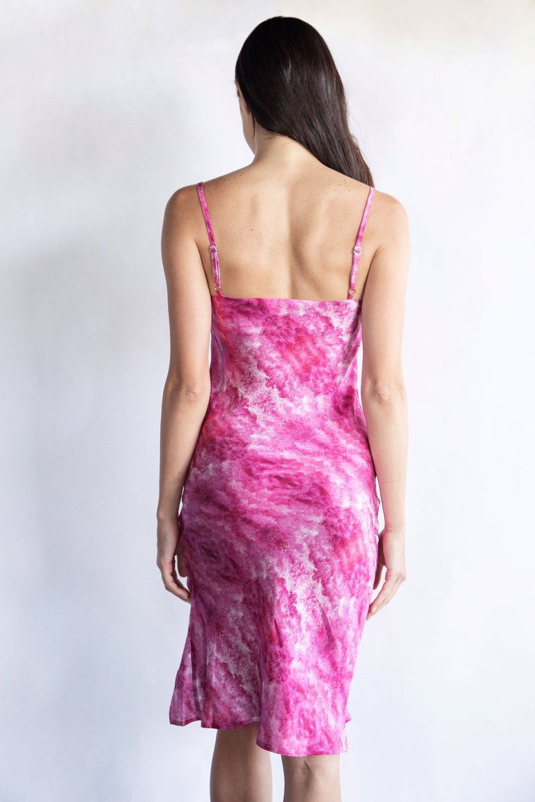 Pink Bright 100% Silk Slip Midi Dress