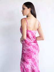 Pink Bright 100% Silk Slip Midi Dress