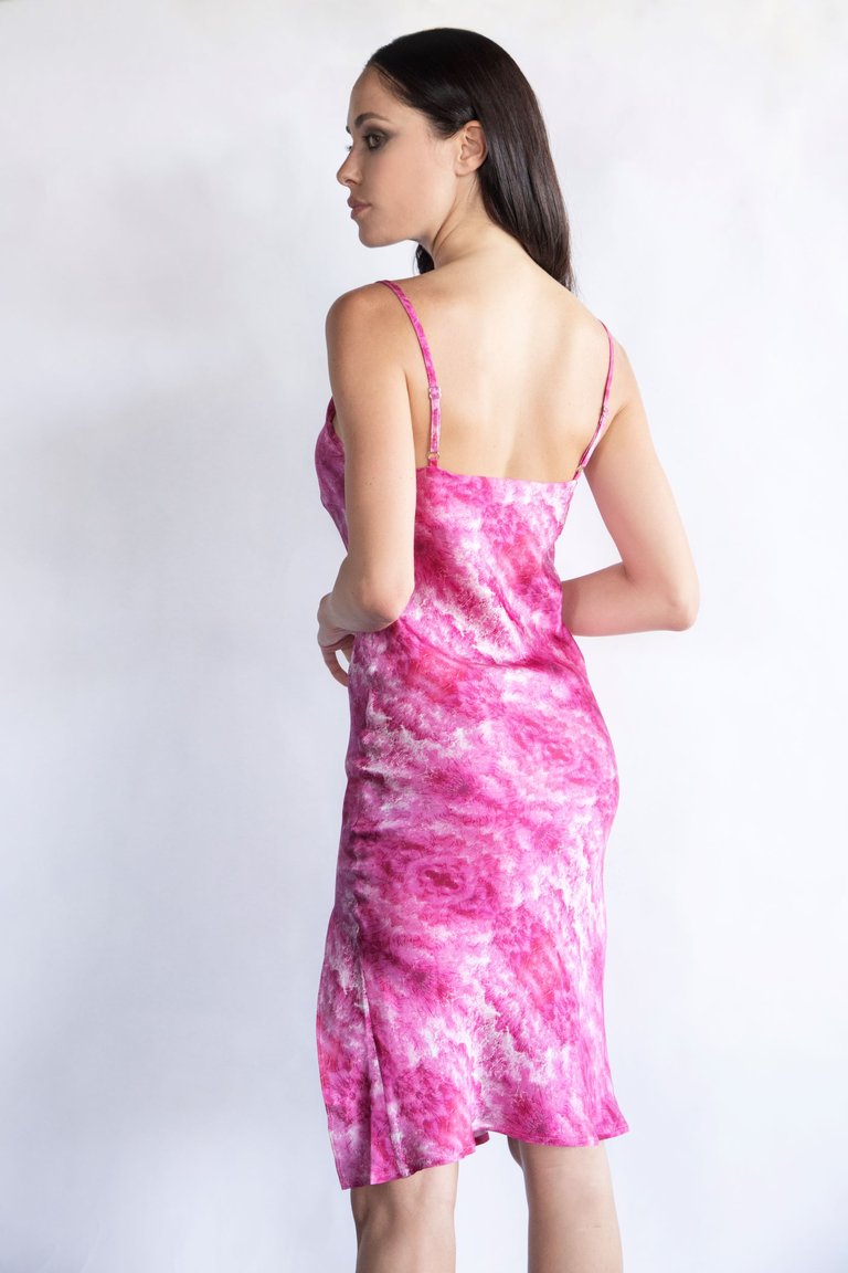 Pink Bright 100% Silk Slip Midi Dress