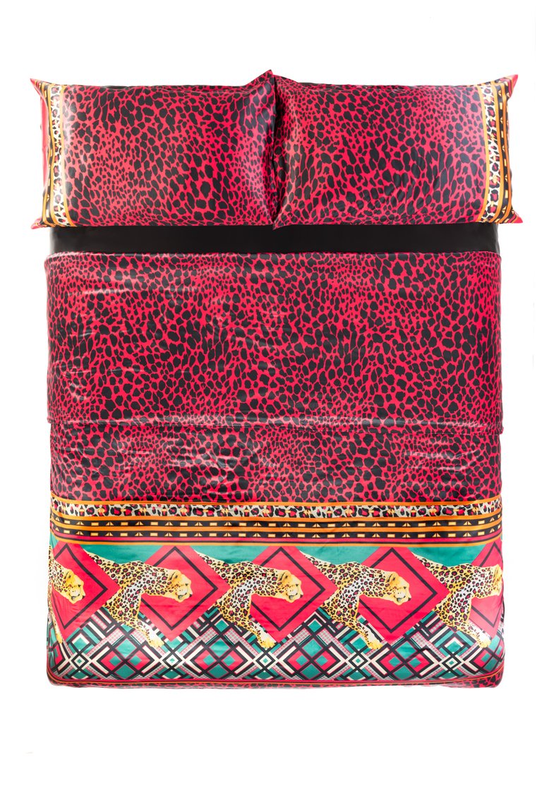 Red Leopard 100% Silk Duvet Cover - Red Leopard