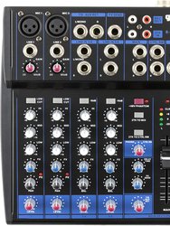 GEM-08USB Compact 8 Channel Bluetooth Audio Mixer With USB - 8 Ins, 2 Bus, 3 Band EQ - Black