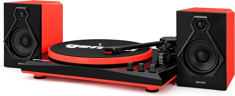 TT-900BR Vinyl Record Player Turntable With Bluetooth And Dual Stereo Speakers - Red/Black