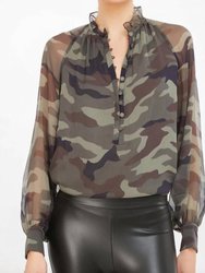 Noa Georgette Long Sleeve Blouse - Camouflage