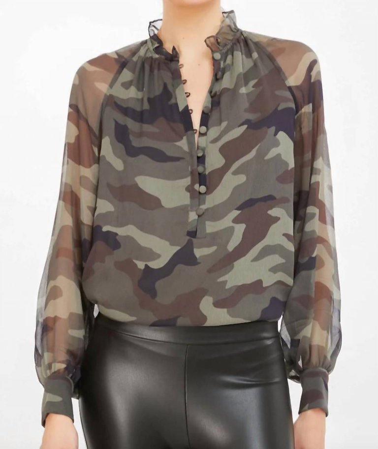 Noa Georgette Long Sleeve Blouse - Camouflage