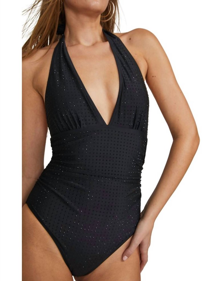 Ocean Crustal Halter Swimsuit In Black