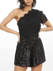 Serita Lace One Shoulder Top - Black