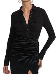 Tianna Crystal Button Shirt - Black