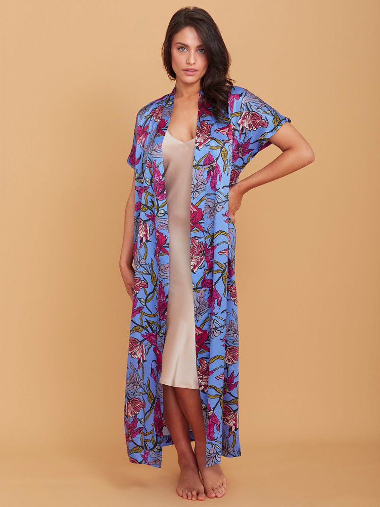 Arabella Silk Kimono Robe - Blue, Pink, Green