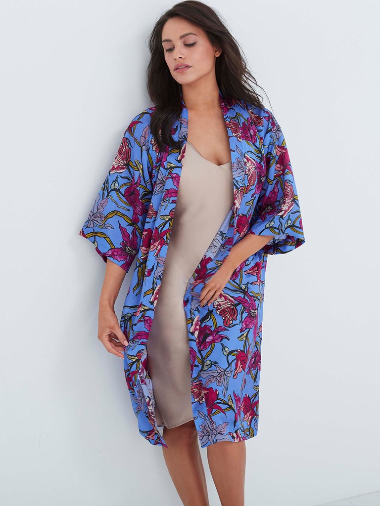 Arabelle Silk Kimono Robe - Blue