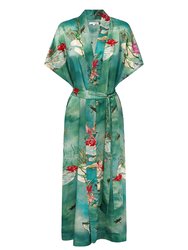 Jade Lily Silk Kimono Robe - Green