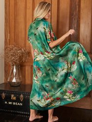 Jade Lily Silk Kimono Robe