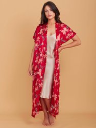 Ruby Silk Kimono Robe - Red