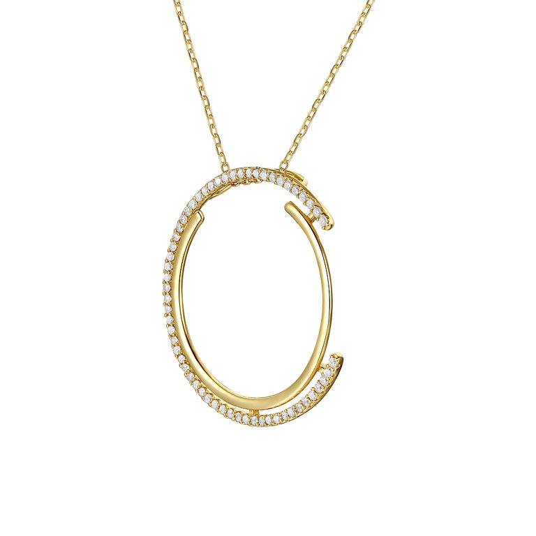 14k Gold Plated With Diamond Cubic Zirconia Concentric Eternity Pendant Necklace In Sterling Silver