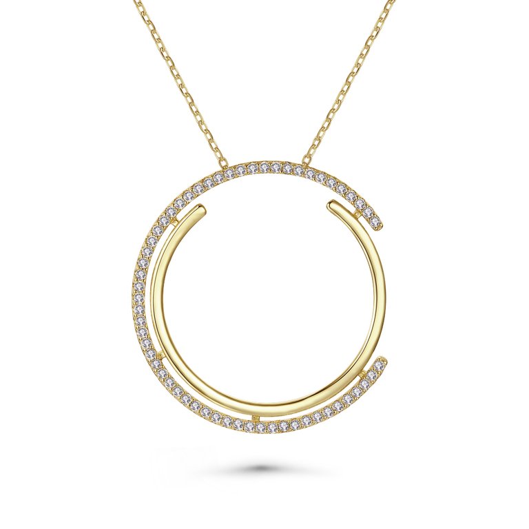 14k Gold Plated With Diamond Cubic Zirconia Concentric Eternity Pendant Necklace In Sterling Silver - Gold