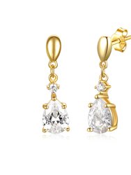 14k Gold Plated With Diamond Cubic Zirconia Raindrop 2-Stone Dangle Earrings In Sterling Silver - Gold