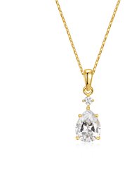 14k Gold Plated With Diamond Cubic Zirconia Raindrop Pear 2-Stone Pendant Necklace - Gold