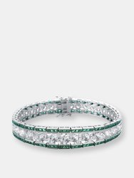 .925 Sterling Silver Clear And Green Cubic Zirconia Link Bracelet - Emerald