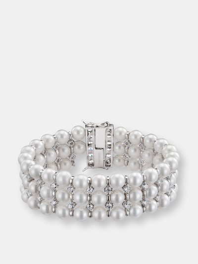 Genevive .925 Sterling Silver Cubic Zirconia And Three Row Pearl Bracelet product