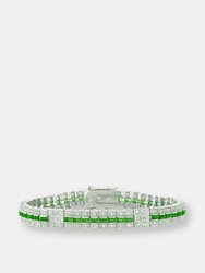 .925 Sterling Silver Emerald Cubic Zirconia Stripe Bracelet - Emerald